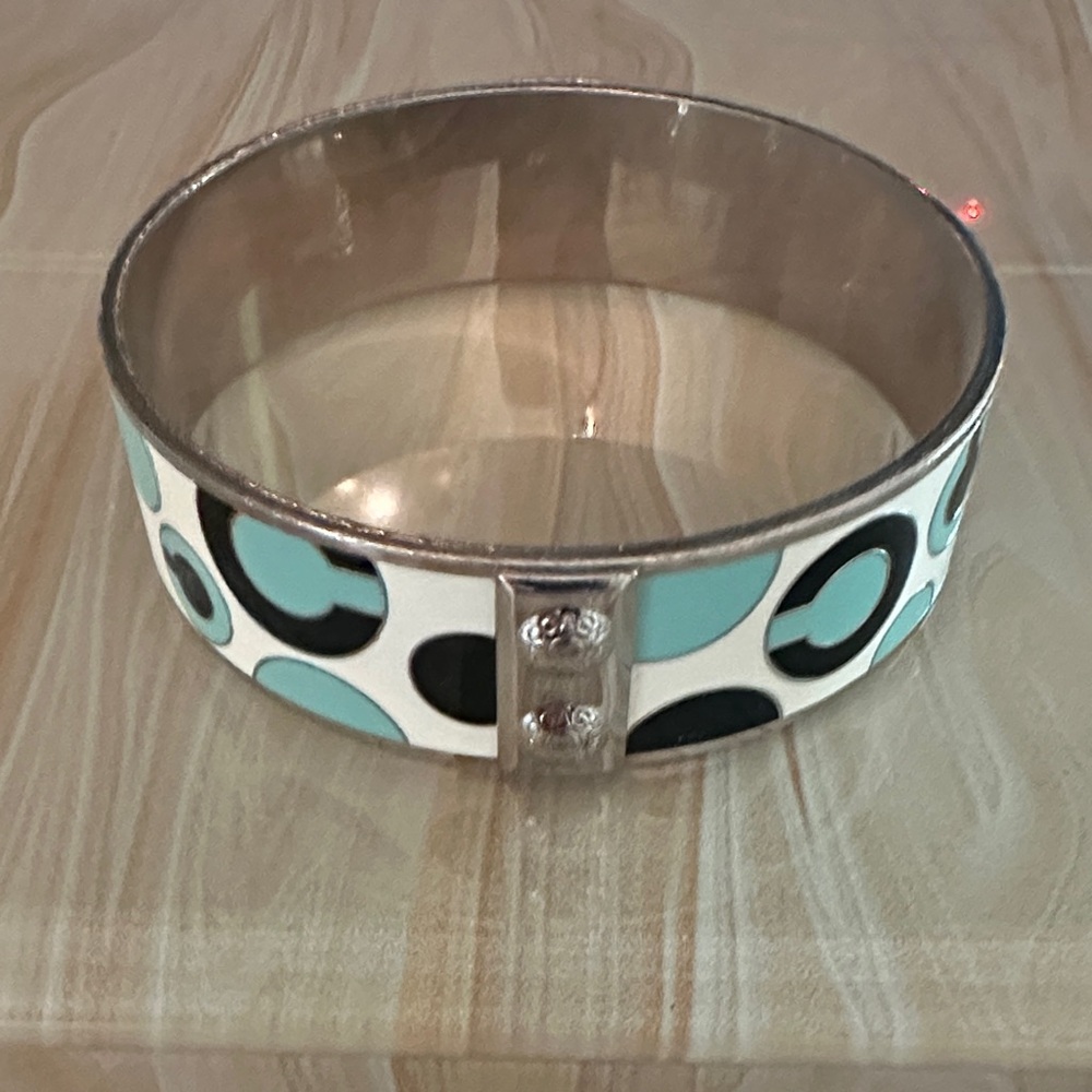 Coach Silver and Aqua Patterned Bangle
